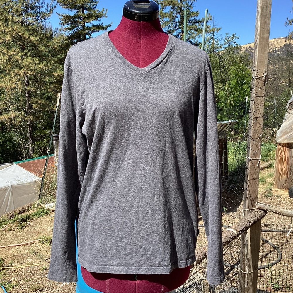 Calvin Klein Grey Cotton V Neck Long Sleeve Shirt Sz S Outdoor Sport Athleisure
